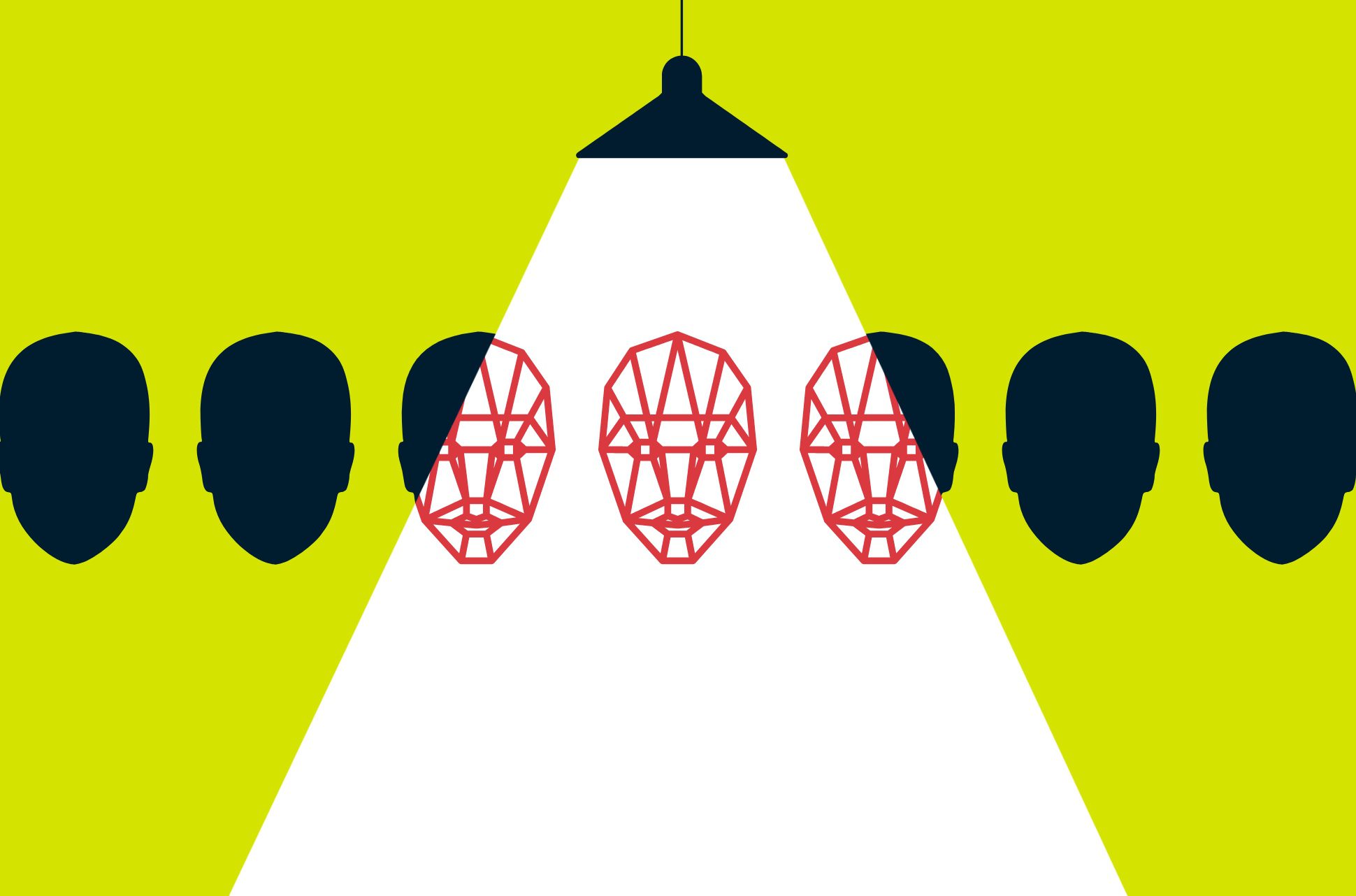 Row of heads with deepfake x-ray.