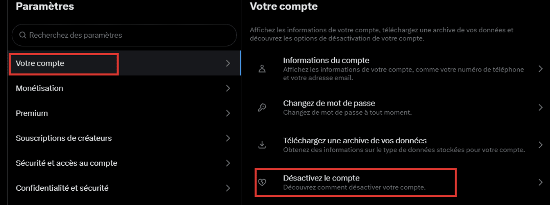 désactiver compte Twitter