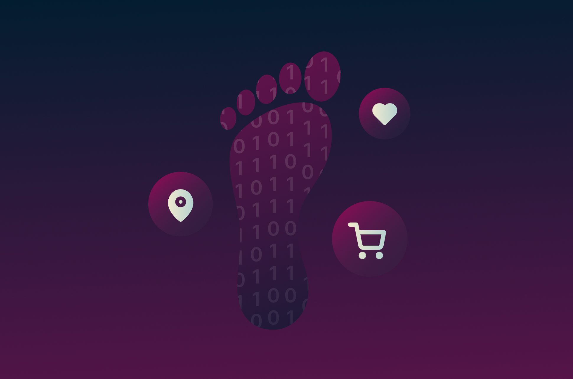 Footprint with various digital symbols.
