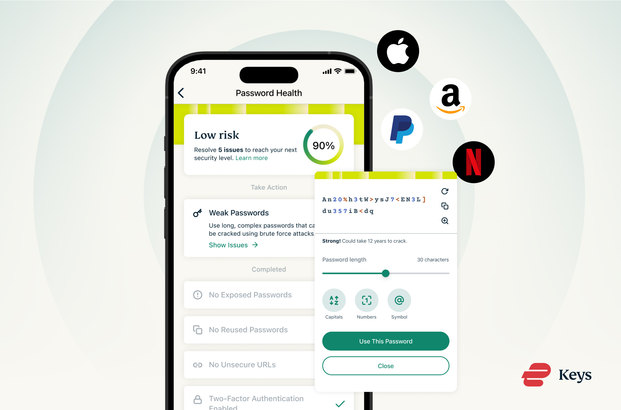 ExpressVPN Keys generates, stores, audits, and auto-fills your passwords across multiple devices.
