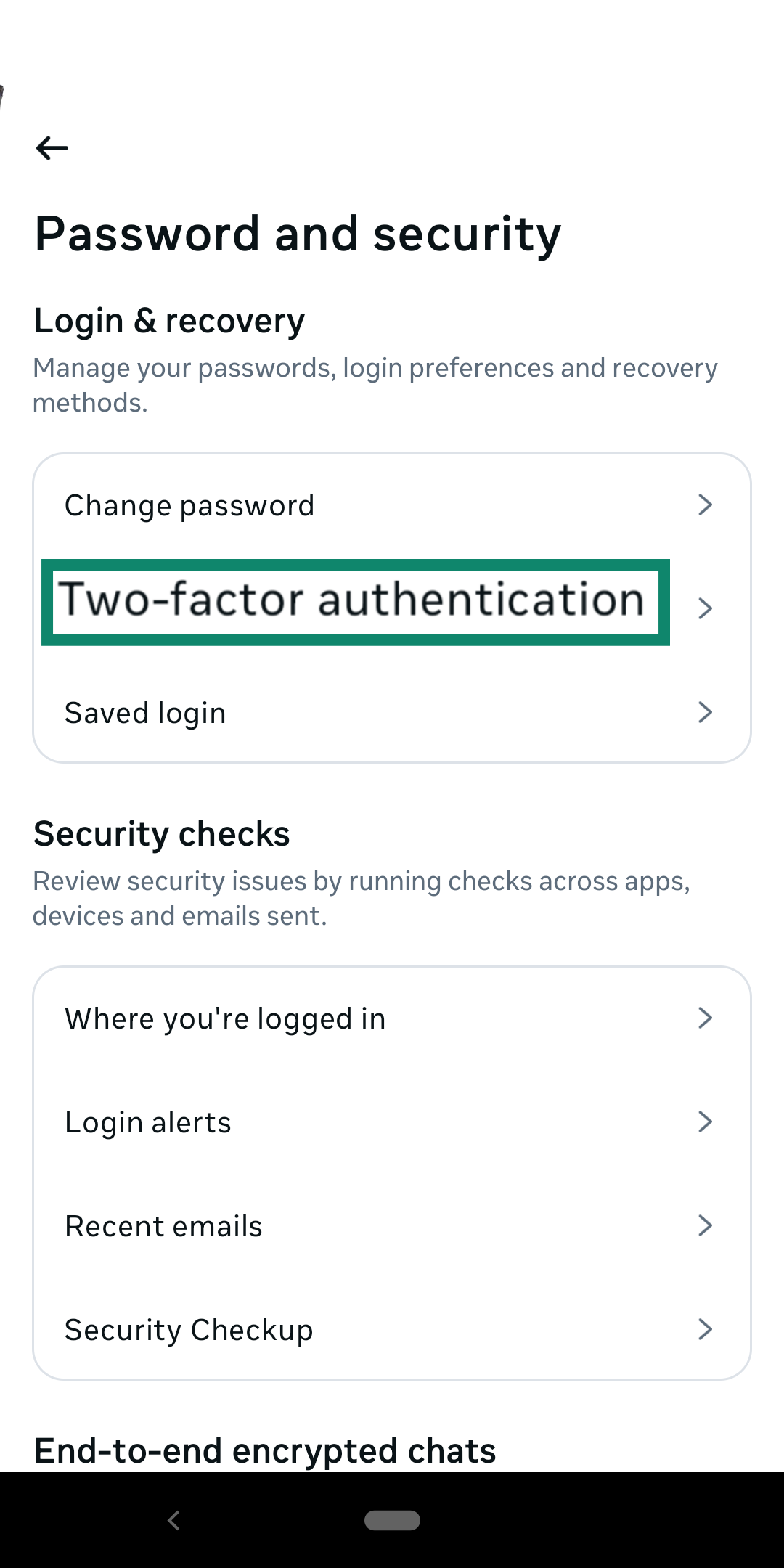The two-factor authentication option of a generic app.