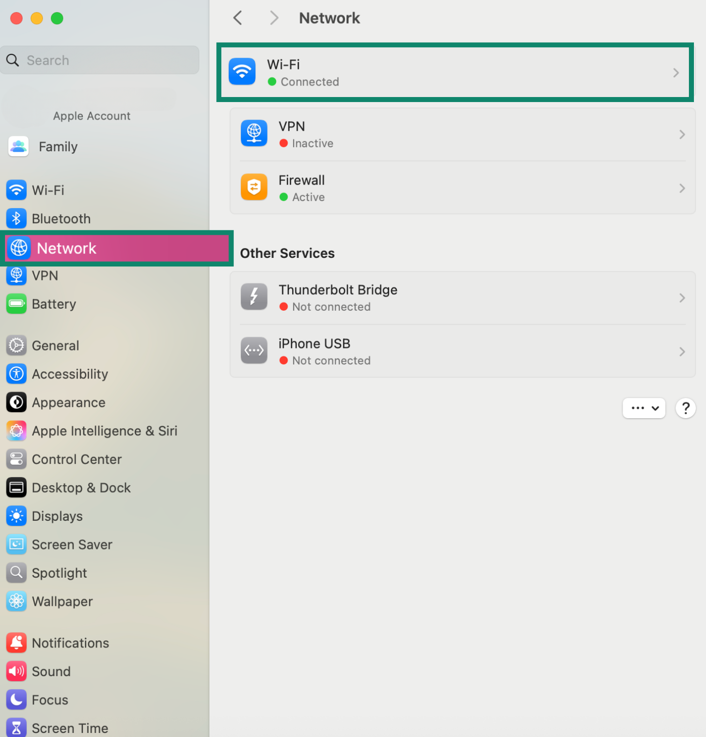 The Mac Network settings page, with Wi-Fi highlighted.