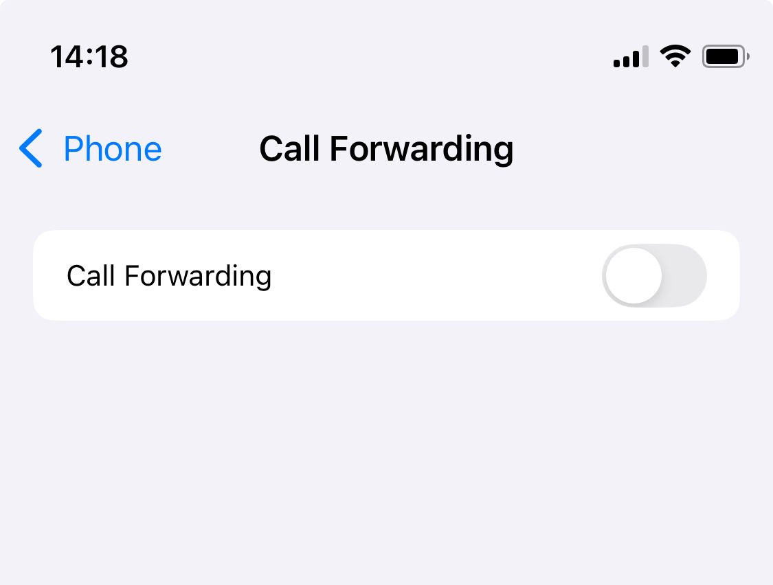 Toggling Call Forwarding off on an iPhone.