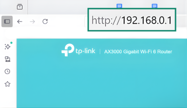 A browser address bar displaying a router login address 192.168.0.1.