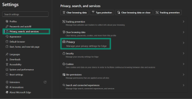 Open Privacy, search, and service and choose Privacy