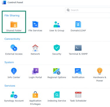 Screenshot displaing a Windows control panel highlighting a shared folder
