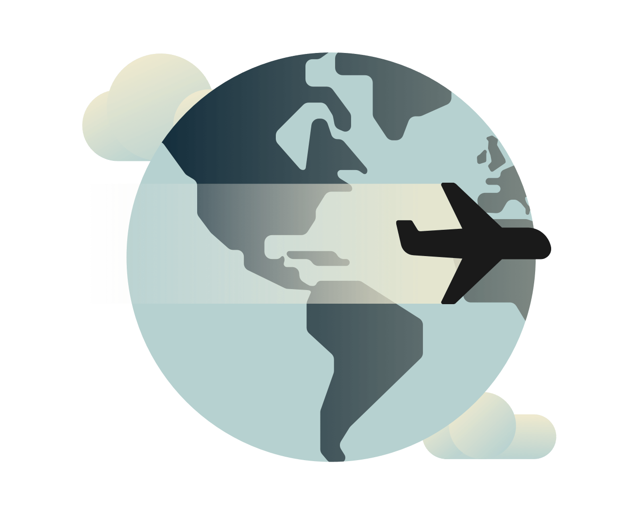 전 세계를 비행하는 비행기.