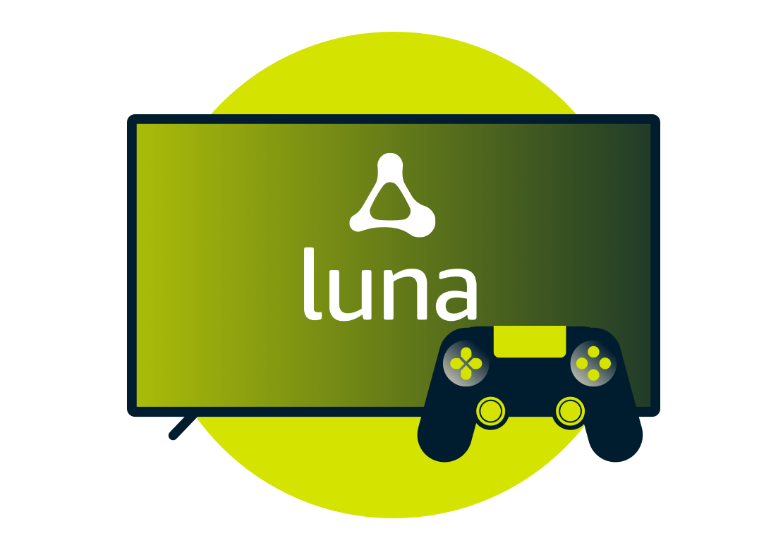 Amazon Luna-Logo auf einem Bildschirm mit einem Controller.