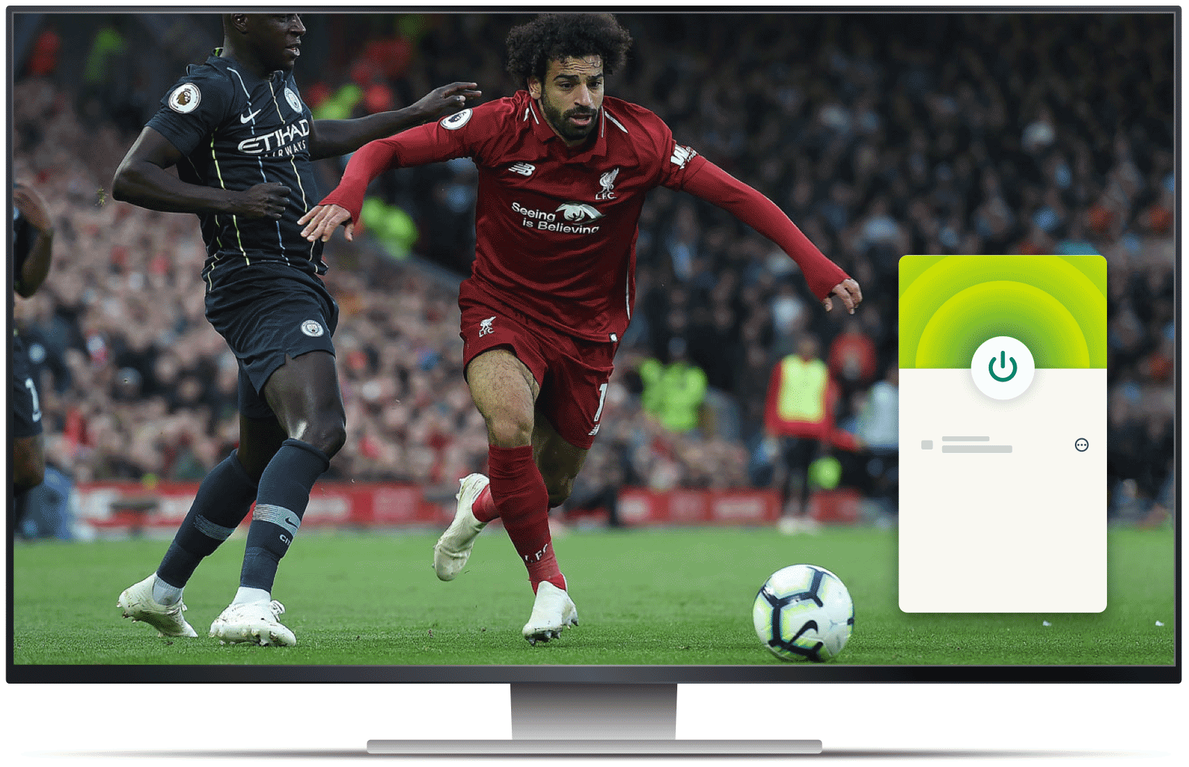 จอภาพเดสก์ท็อปพร้อม beIN Sports กระแสฟุตบอลและแอป VPN