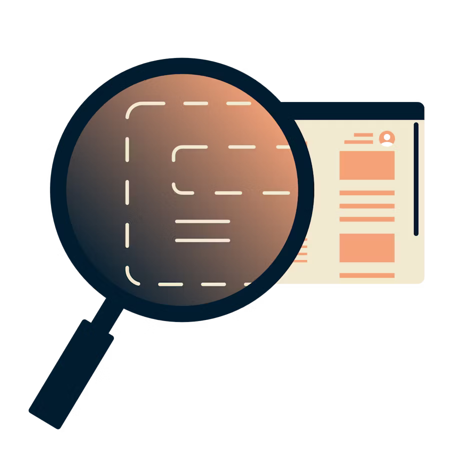 Lupa sobre um navegador mostrando informações criptografadas.