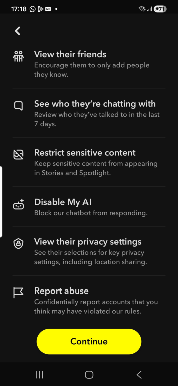 Screenshot of the parental Family Center introduction screen.
