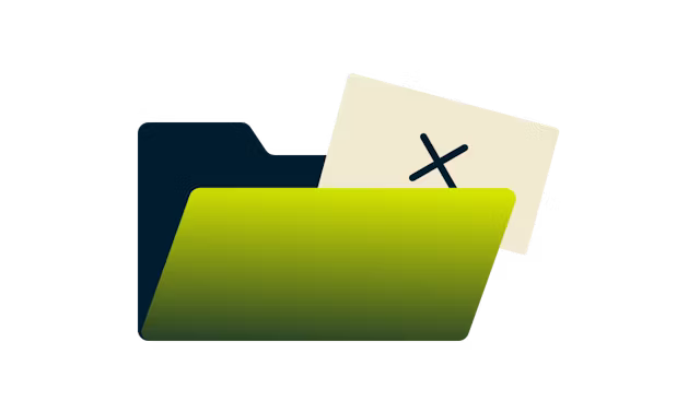 녹색 파일과 그 안에 엑스 표시가 된 종이