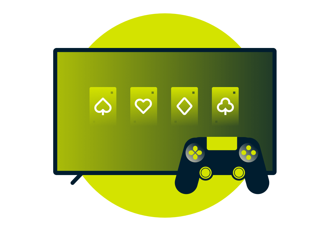 Spelkort symboler på en monitor.