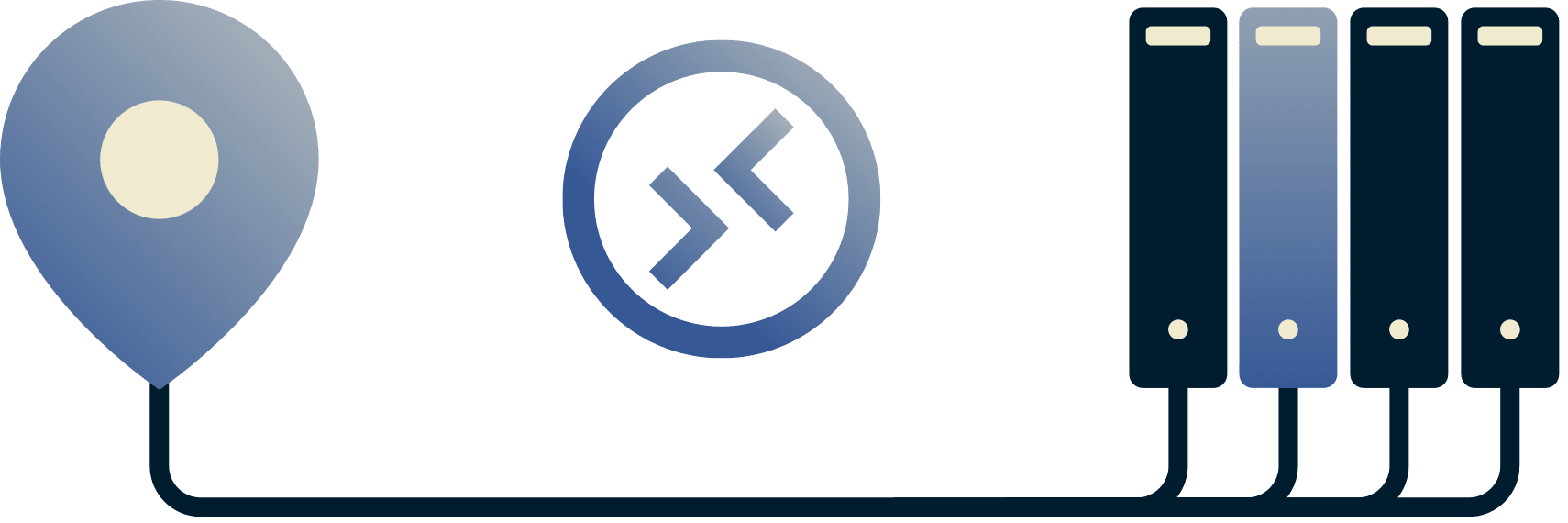 Diagramma di qualcuno connesso tramite desktop remoto a una rete d'ufficio.