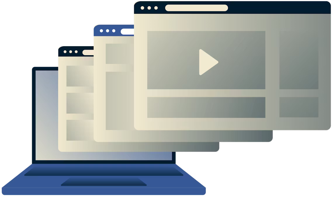 Laptop cu mai multe ferestre de browser.