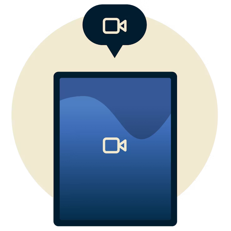Vídeo bate-papo em um telefone: Um quadro mostrando um ícone de vídeo com uma bolha de fala mostrando um ícone de vídeo acima dele.