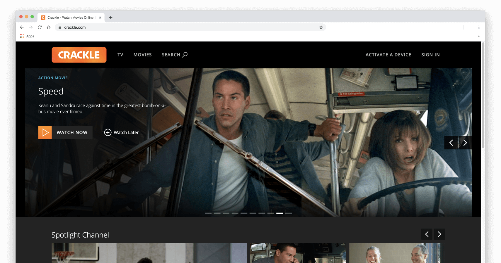 Crackle บนหน้าจอเดสก์ท็อป