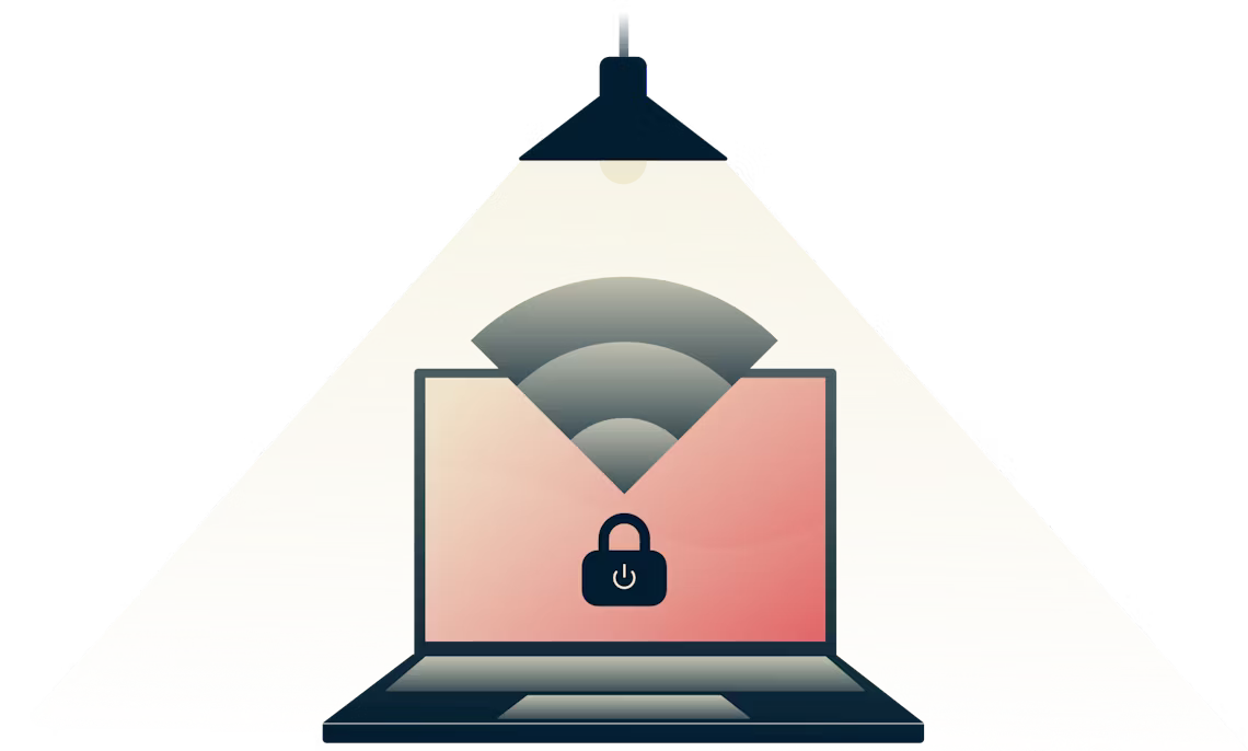 Network Lock pysäyttää kaiken internet-liikenteen, jos VPN-yhteytesi katkeaa. Lamppu loistaa turvallisella tietokoneella.