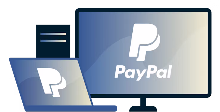 PayPal 로고가 표시된 데스크탑과 노트북