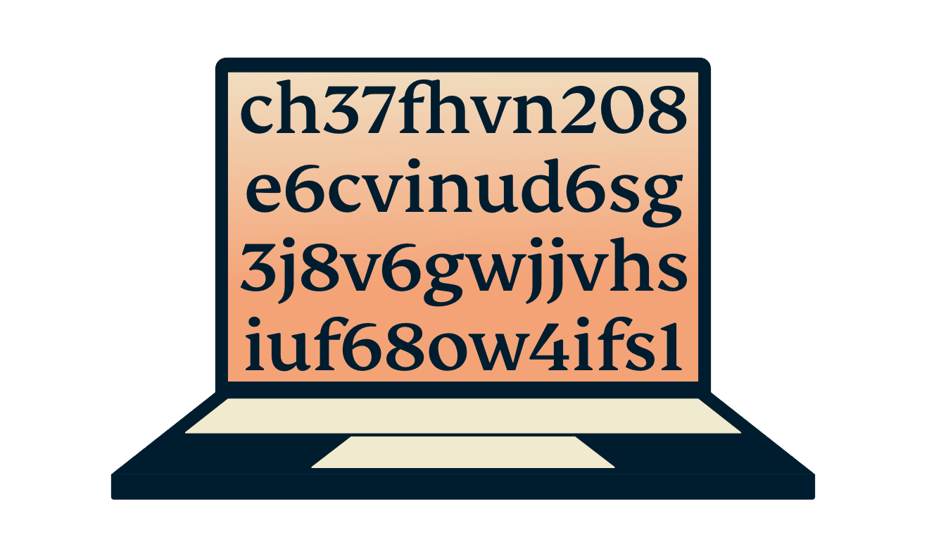 Prijenosno računalo prikazuje kriptirani tekst.